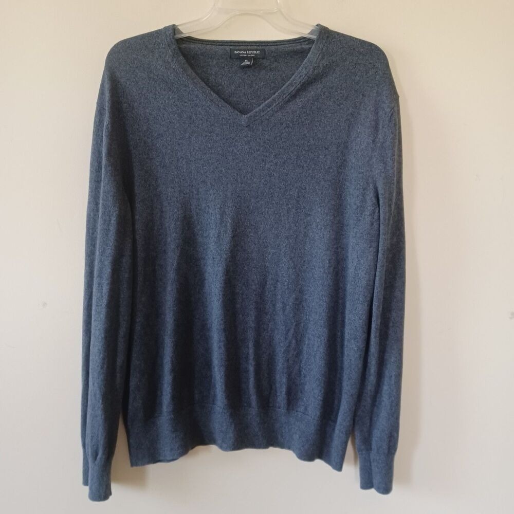 Banana Republic Cashmere Blend Mens XL Sweater Luxury‎ Vneck Long Sleeve Preppy